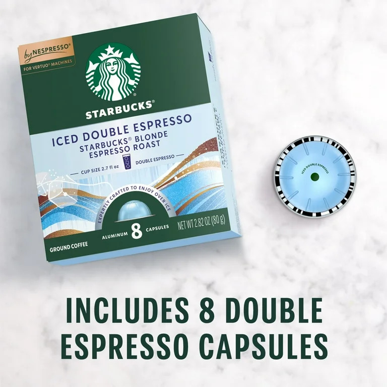 Starbucks by Nespresso Vertuo, Iced Double Espresso Starbucks Blonde Espresso Roast, 8 Pods | Walmart (US)