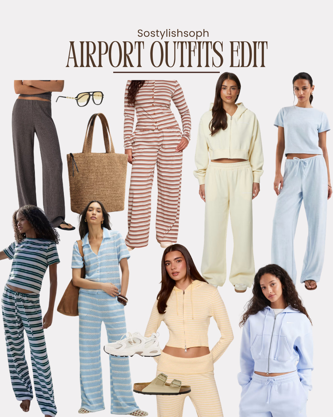 Airport Outfits Edit
Striped Co-ord, comfy cosy outfit, travelling outfit, beach bag, sandals, new balance sneakers, aviator sunglasses 

 #LTKspring #LTKeurope #LTKtravel