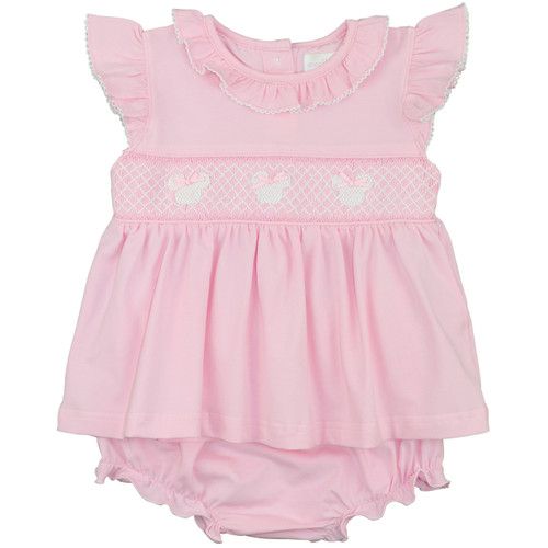 Pink Knit Smocked Mouse Ears Diaper Set | Cecil and Lou