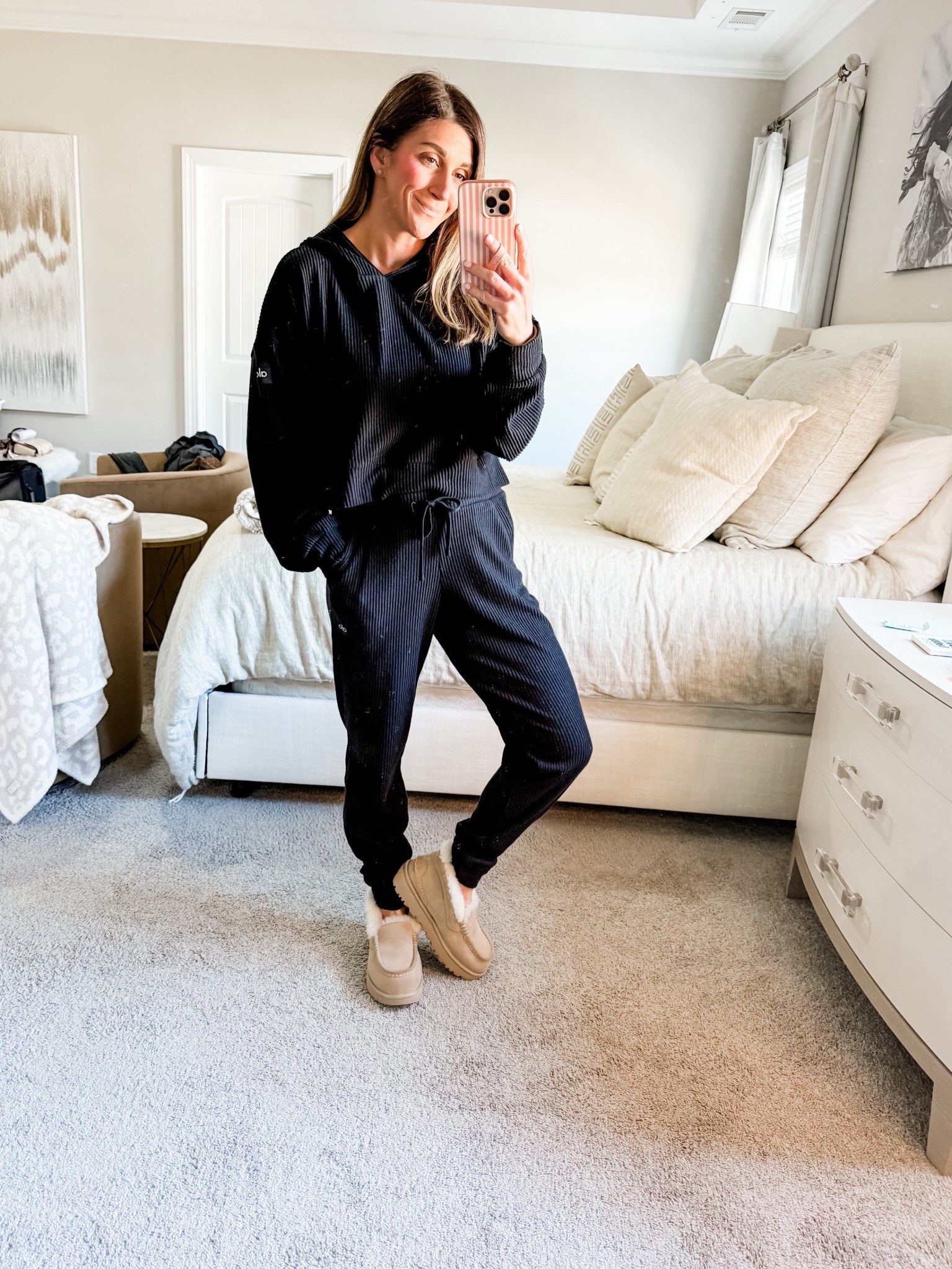 Shop Alo Yoga set 30% off for members (just provide an email)

Such a cozy & comfy ribbed set.

Top is cropped with a hood. Wearing a medium. Go up for more length 
Joggers are TTS. wearing a small-functional drawstring. 

Also linked Uggs & loopy case!

Click here to shop!

Alo | set | yoga | comfy | lounge | drawstring | tie | sweatpants | Uggs | phone case | mom life | travel | fitness | workout | casual | athleisure | fit | active | sale



#LTKCyberWeek #LTKmomlife #LTKSaleAlert