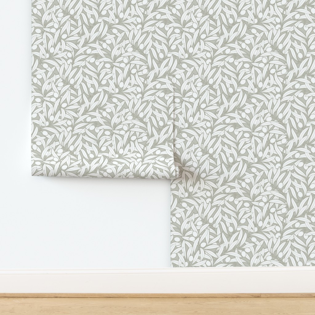 Olives Neutral Botanical White Olive Gray Wallpaper | Spoonflower | Spoonflower