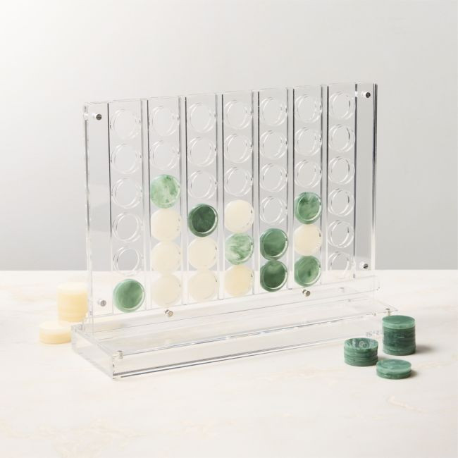 Warm White and Green Acrylic Four in a Row Game | CB2