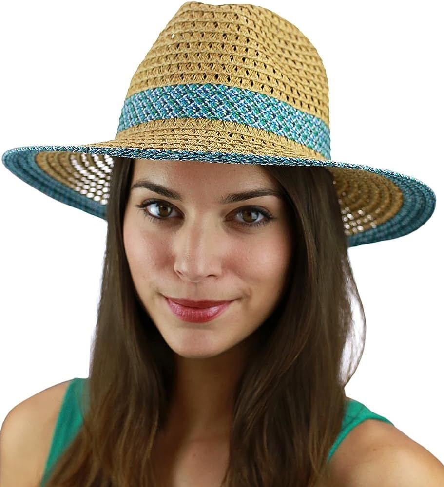 C.C Women's Multicolored Open Weaved Panama Fedora Summer Sun Hat | Amazon (US)