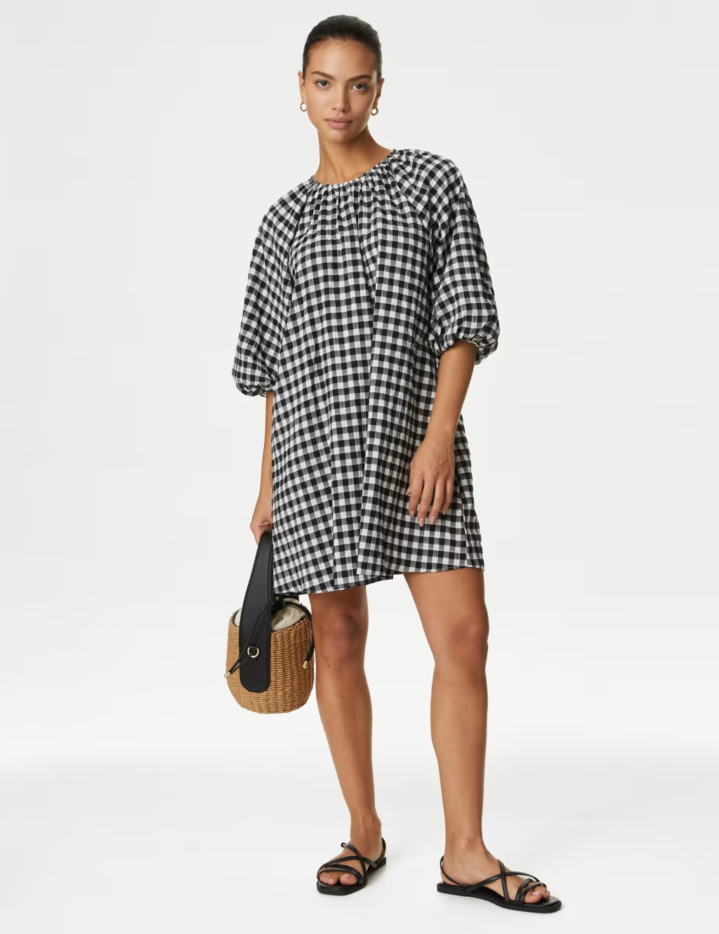 Checked Puff Sleeve Mini Smock Dress | Marks & Spencer (UK)