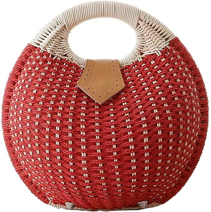 Hand-woven Straw Shell Bag with Handle Ring, Summer Beach Tote Rattan Bag for Women | Amazon (US)