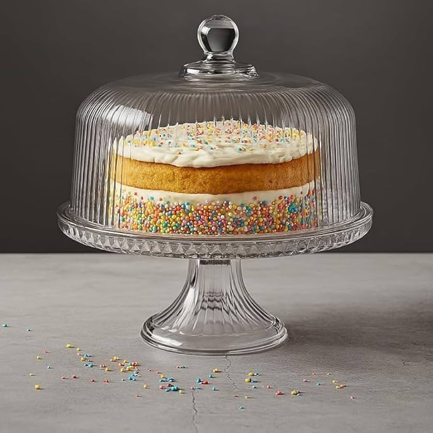 Vintage-Style Glass Cake Stand with Dome Lid – Crystal Dessert Display Glass Cake Stand with Li... | Amazon (US)