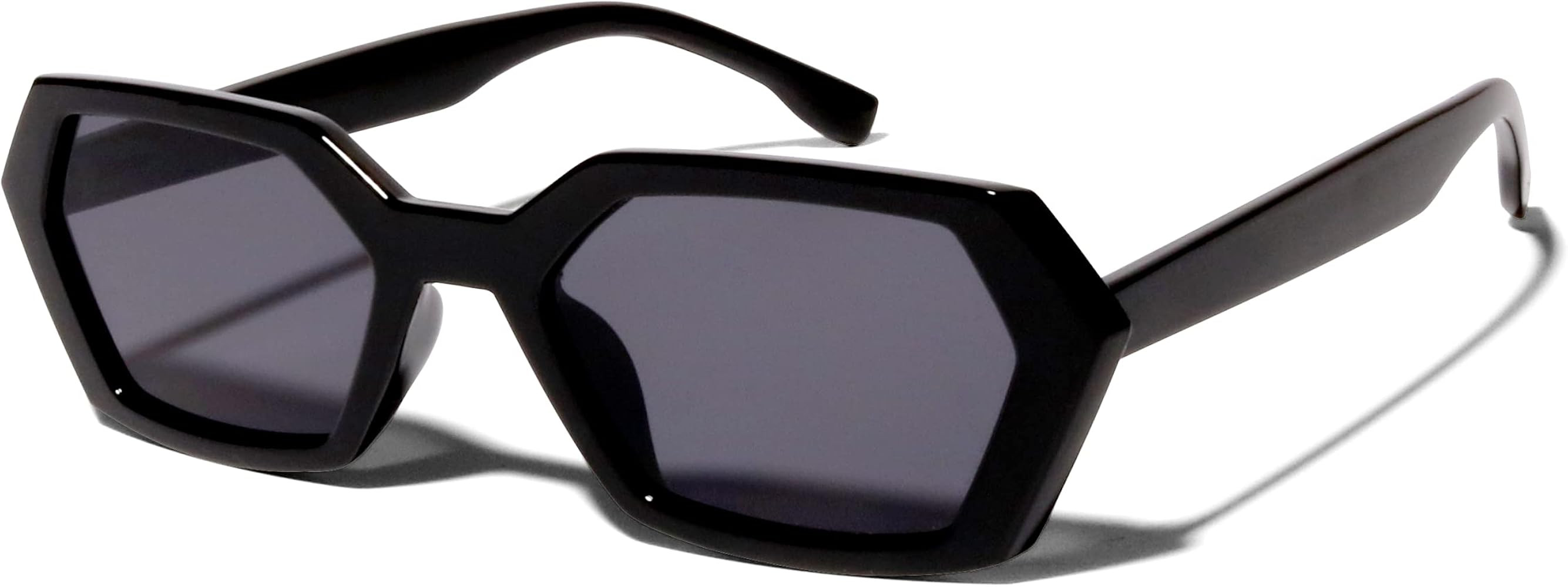ShadyVEU Slim Thick Frame Geometric Hex Modern Fashion Chic Designer Frame Womens Sunglasses | Amazon (US)