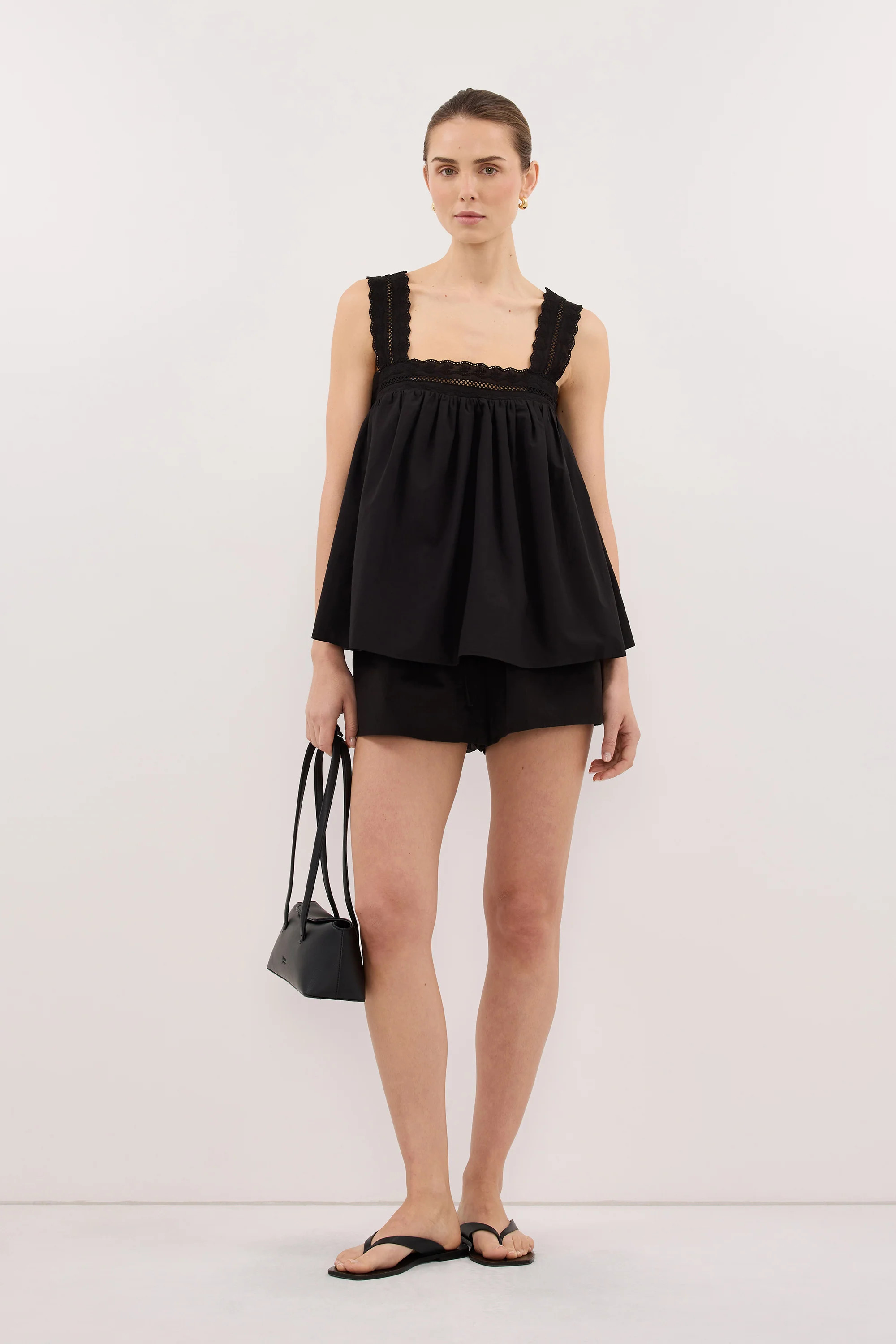 MIRANDA BLACK LACE TRIM TOP | DISSH