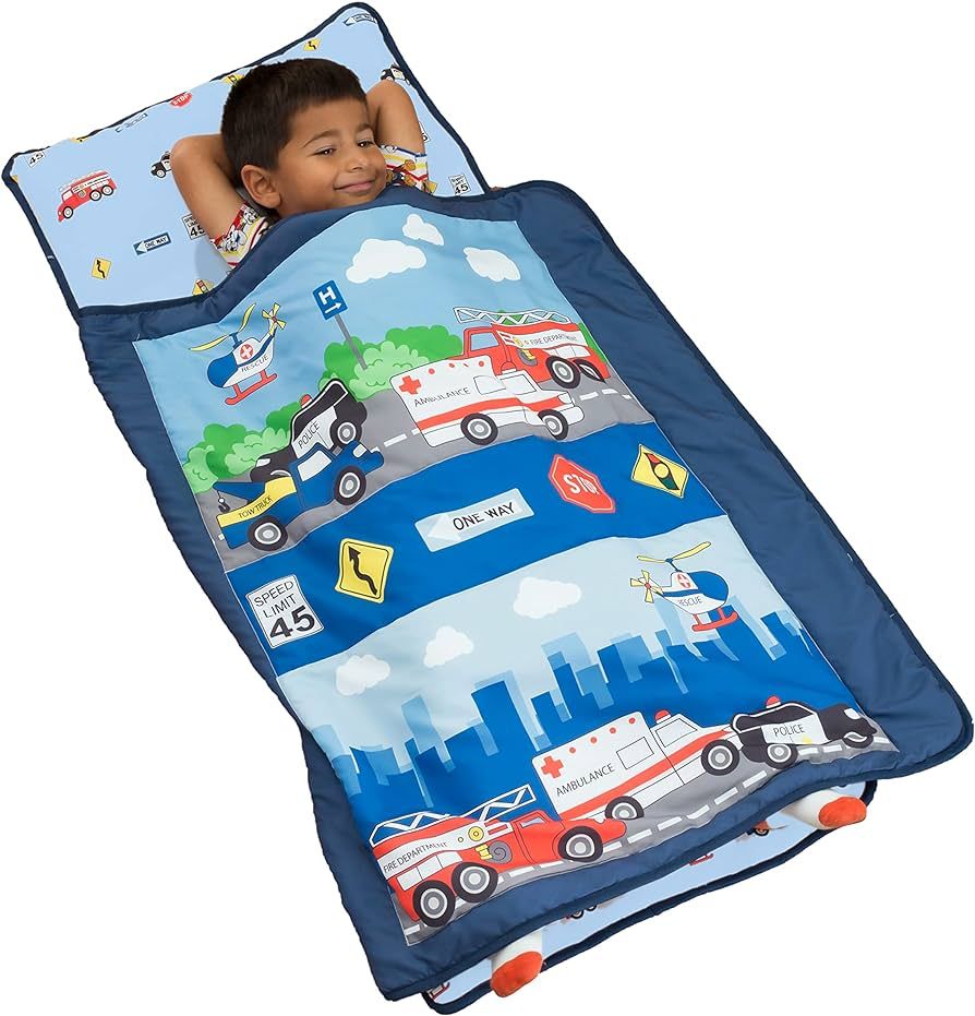 EVERYDAY KIDS Toddler Nap Mat with Removable Pillow -Fire Police Rescue- Carry Handle with Fasten... | Amazon (US)