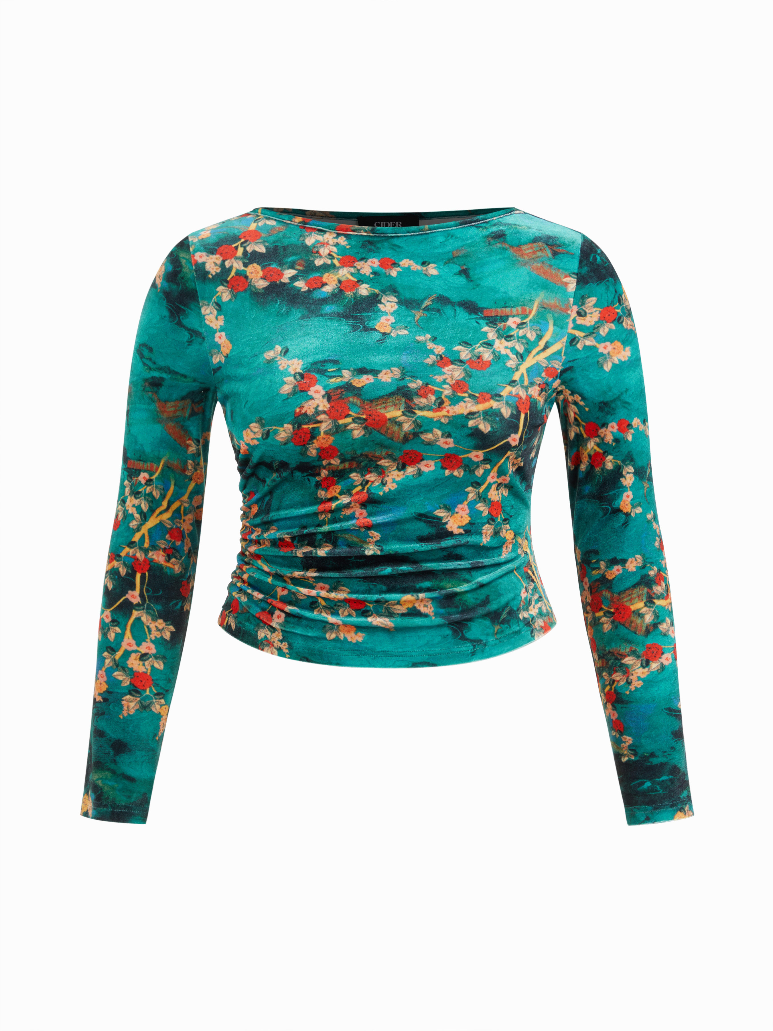 Party Dress For Party New Years Holiday Dress Velvet Velvet Boat Neck Floral Ruched Long Sleeve T... | Cider