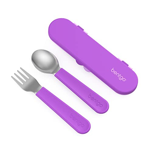 Bentgo® Kids Stainless Steel Utensil Set - Reusable Fork, Spoon & Storage Case - High-Grade BPA-Free Stainless Steel, Easy-Grip Handles, Dishwasher Safe for School Lunch, Travel & Outdoors (Purple) | Amazon (US)
