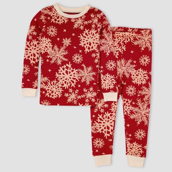 Burt's Bees Baby® Toddler Snowflakes Organic Cotton Tight Fit Pajama Set - Red/Ivory | Target