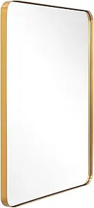 ANDY STAR Gold Bathroom Mirror,22x30'' Brushed Brass Metal Frame Rounded Corner Wall Mirror,Recta... | Amazon (US)