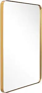 ANDY STAR Gold Bathroom Mirror,22x30'' Brushed Brass Metal Frame Rounded Corner Wall Mirror,Recta... | Amazon (US)