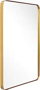 ANDY STAR Gold Bathroom Mirror,22x30'' Brushed Brass Metal Frame Rounded Corner Wall Mirror,Recta... | Amazon (US)