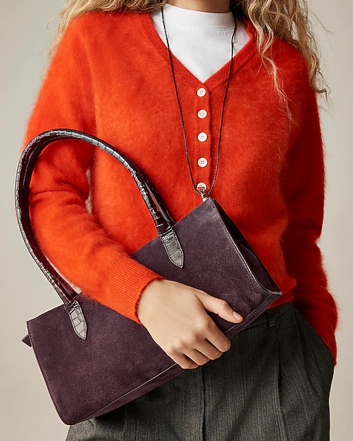 Berkeley structured shoulder bag in suede and croc-embossed leather | J. Crew US
