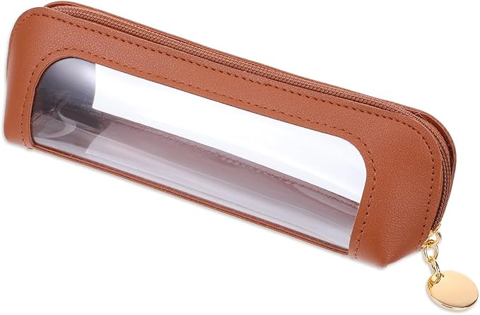 Small Clear Makeup Pouch, PU Leather Makeup Brush Bag Portable Travel Mini Cosmetic Bag Transpare... | Amazon (US)
