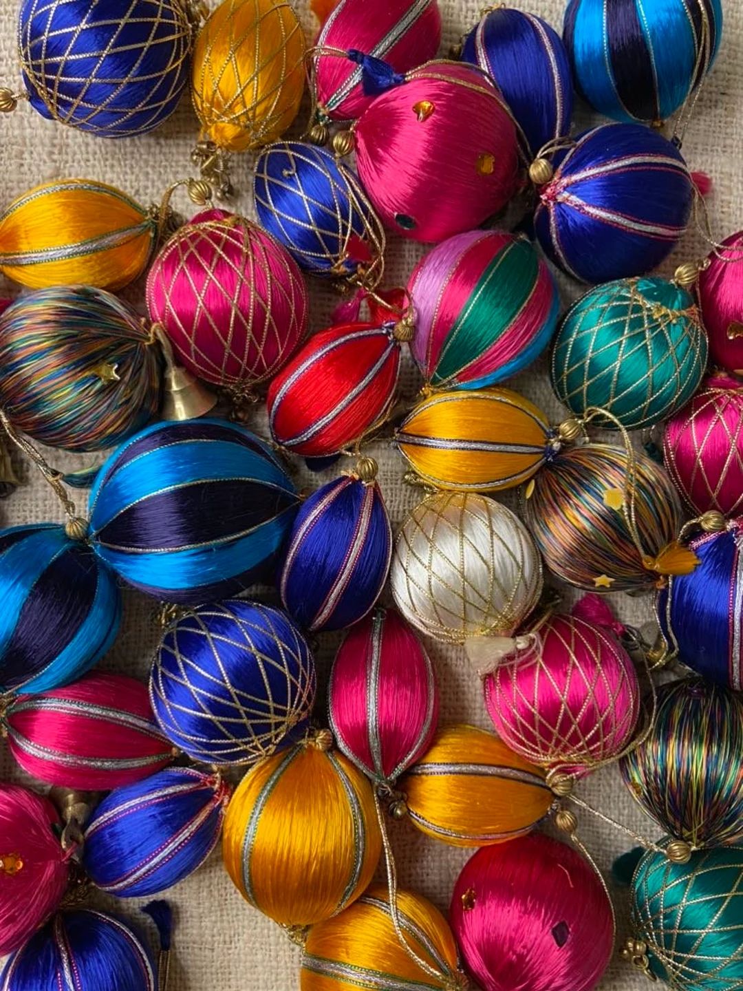 Silk Thread Fabric Christmas Tree Ornaments Balls Handmade - Etsy | Etsy (US)