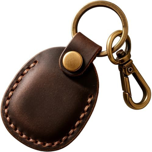 Genuine Leather Airtag Holder, Portable Air Tag Keychain with Key Rings Full Coverage Air Tags Hi... | Amazon (US)