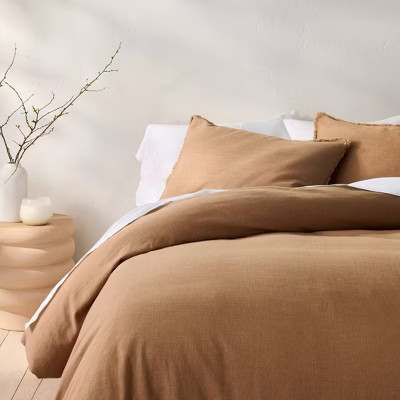 Full/Queen Heavyweight Linen Blend Duvet Cover & Sham Set Warm Brown - Casaluna™: Rayon & Cotton, Zipper Closure, OEKO-TEX Certified | Target