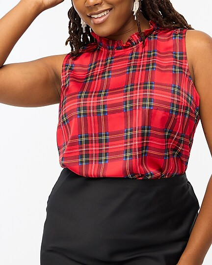 Tartan ruffleneck bow-back top | J.Crew Factory