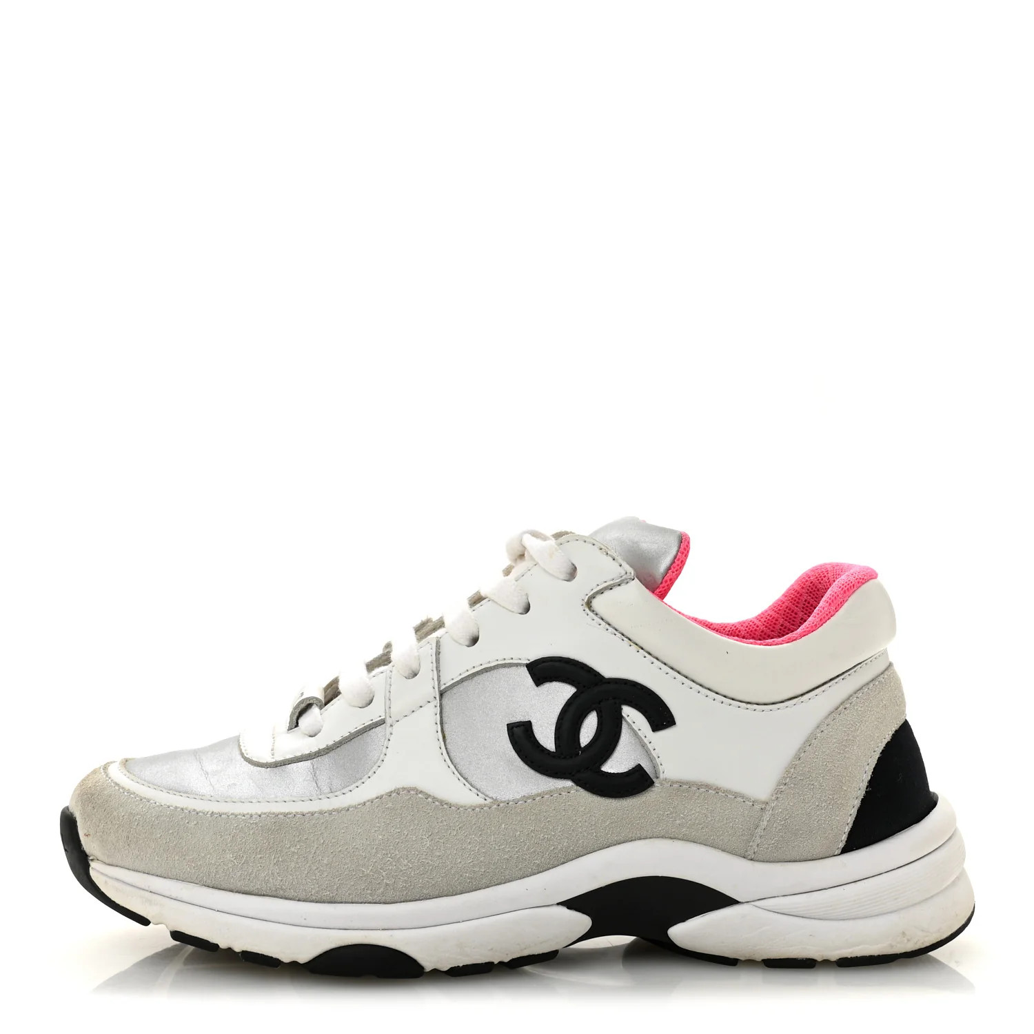 Calfskin Fabric Sneakers 36 White Silver Fluo Pink | FASHIONPHILE (US)