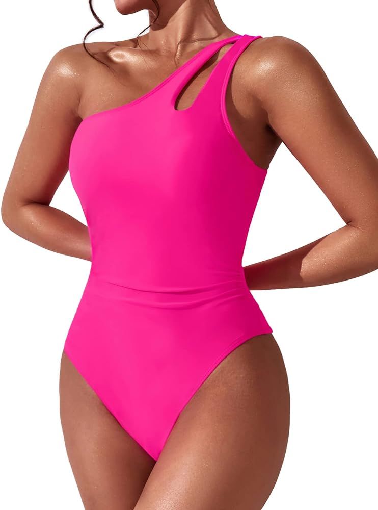 Women One Shoulder One Piece Swimsuit Tummy Control Bathing Suits Modest Full Coverage Keyhole Sw... | Amazon (US)