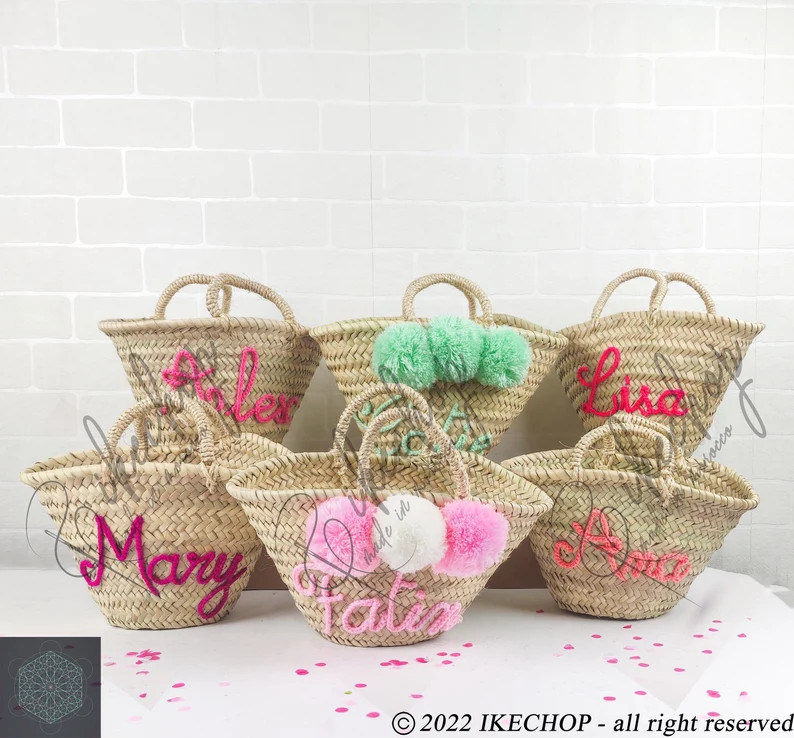 PERSONALIZED Basket,bridal Shower Bags,customized Straw Bags,custom Beach Bag,straw Tote,embroide... | Etsy (US)