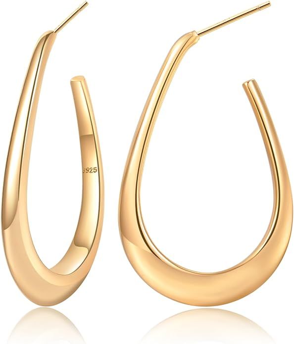 PABBEU Gold Hoop Earrings 14K Gold Plated Teardrop Earrings Lightweight Oval Hoop Earrings Hypoal... | Amazon (US)