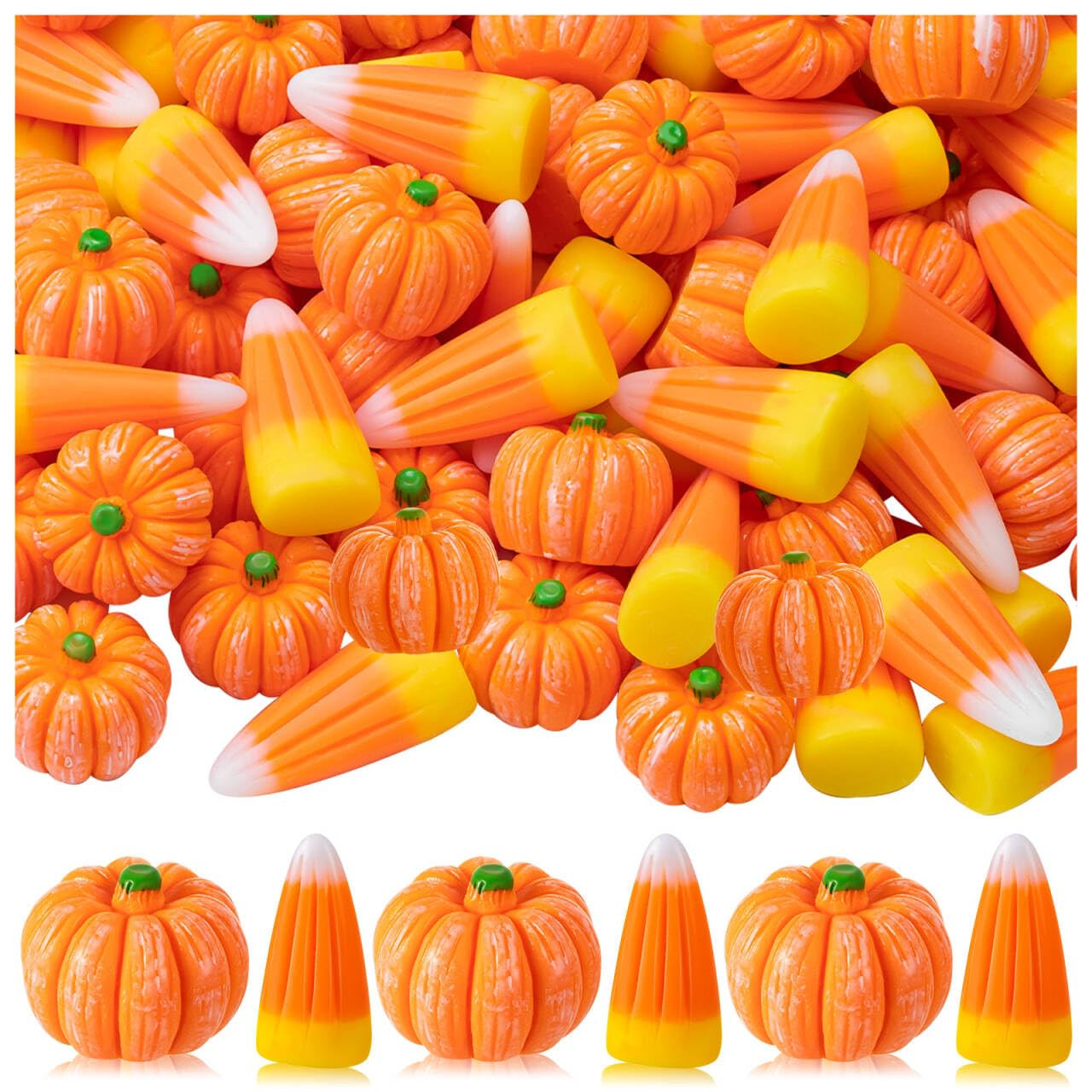 70 pcs Thanksgiving Resin Pumpkins Fake Candy Corn Decoration 3D Mini Artificial Pumpkins Tiny Pl... | Amazon (US)