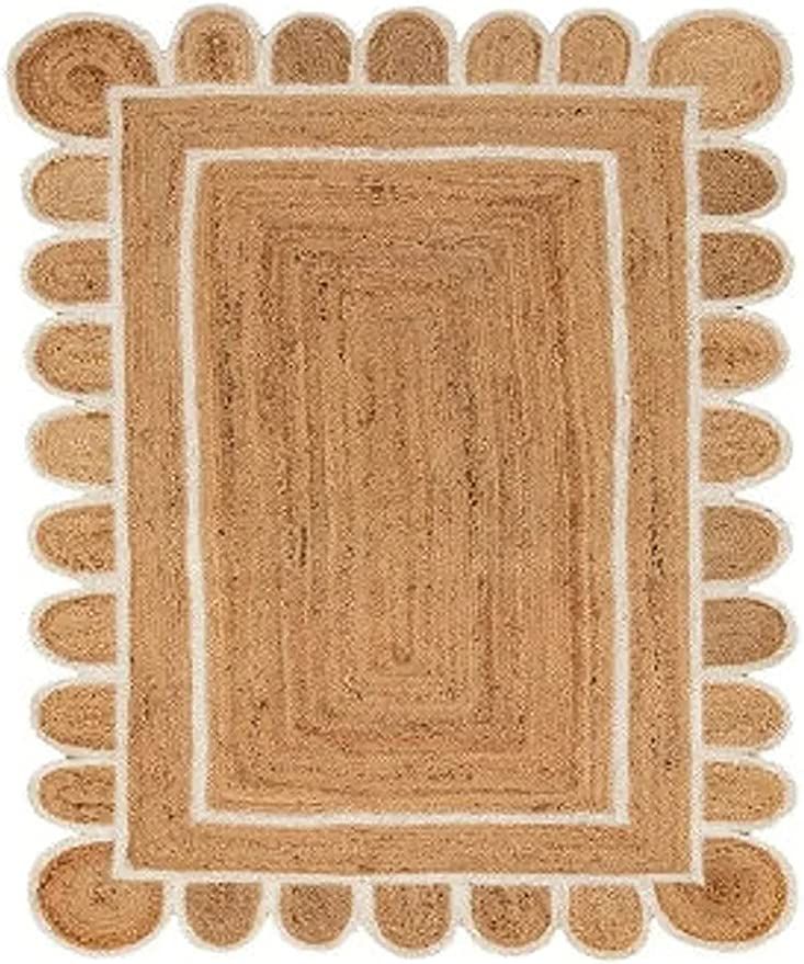 Natural Jute Scalloped Rug Bohemian Rug Decor Rug Handwoven Rug Custom Rug Decorative Rug by Durr... | Amazon (US)