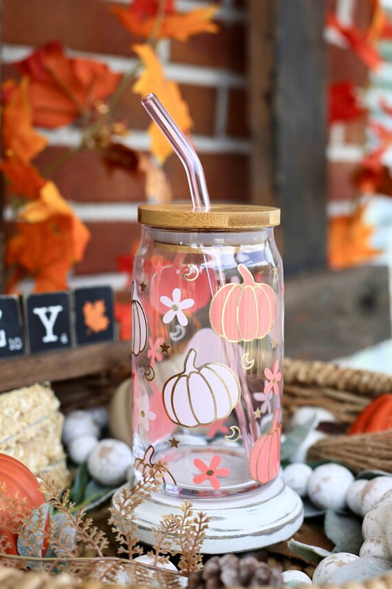 Retro Pumpkin Glass Can  Fall Glass Can  Pumpkins  Fall - Etsy | Etsy (US)