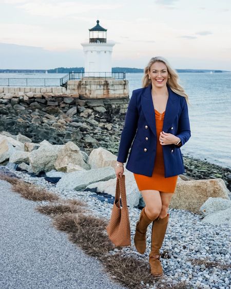 Navy double breasted blazer, mini sweater dress that would be great for fall family pictures, Naghedi hobo bag, suede boots 

My sweater dress is 15% off using code: FALL15 at Abercrombie 

#LTKunder100 #LTKsalealert #LTKSeasonal