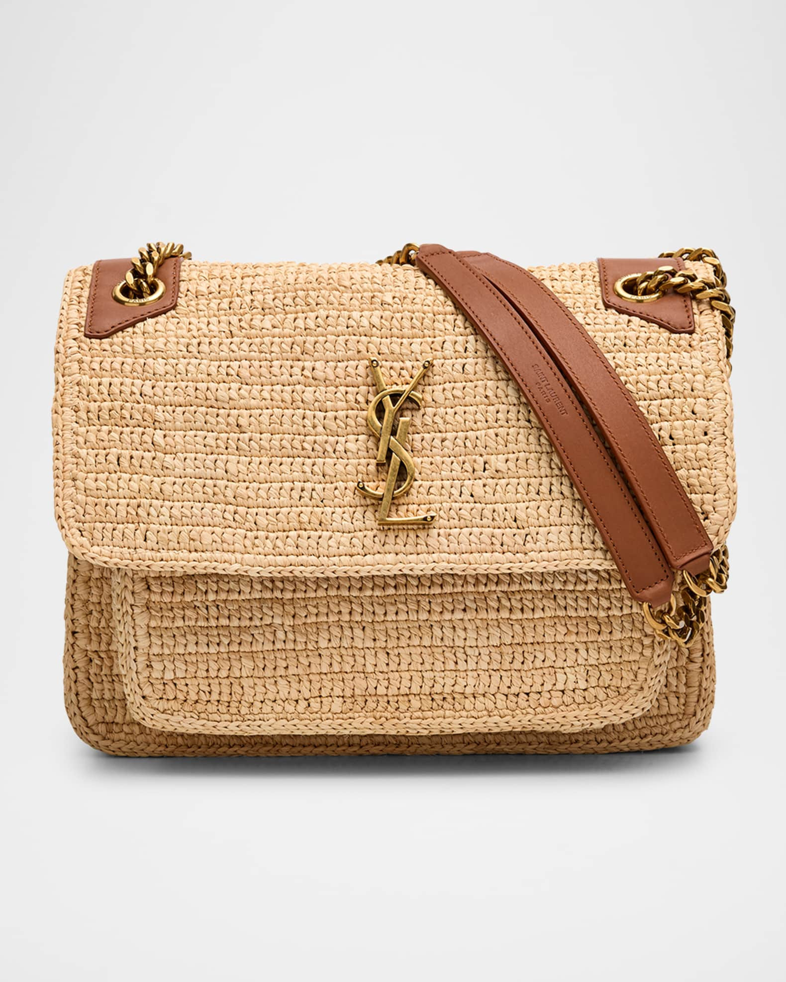 Niki Medium YSL Shoulder Bag in Raffia | Neiman Marcus