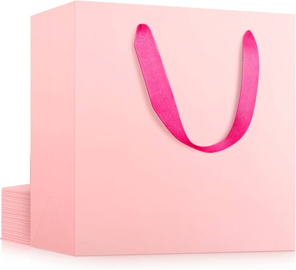 EUSOAR Large Pink Gifts Wrap Bags with Handles, 12 Pack 12.5x4.5x11 inches Shopping Bags Bulk, Re... | Amazon (US)