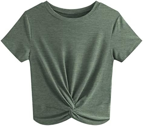 JINKESI Women's Summer Causal Short Sleeve Blouse Round Neck Crop Tops Twist Front Tee T-Shirt | Amazon (US)