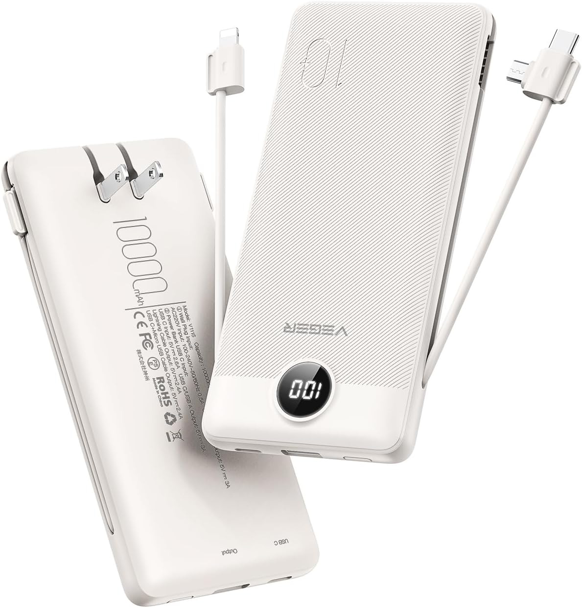 VEGER Portable Charger with Built-in AC Plug and Cables, All in One 10000mAh Ultra Slim Power Ban... | Amazon (US)