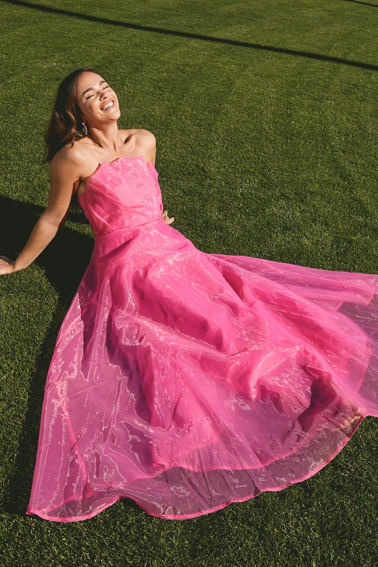 Serenity Hot Pink Strapless Organza Maxi Dress | Lulus