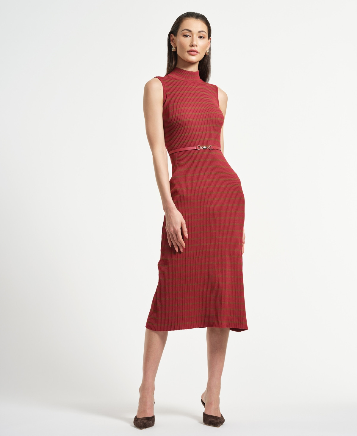 Isaac Mizrahi Women's Sleeveless Belted Midi Sweater Dress - Red | Macy's