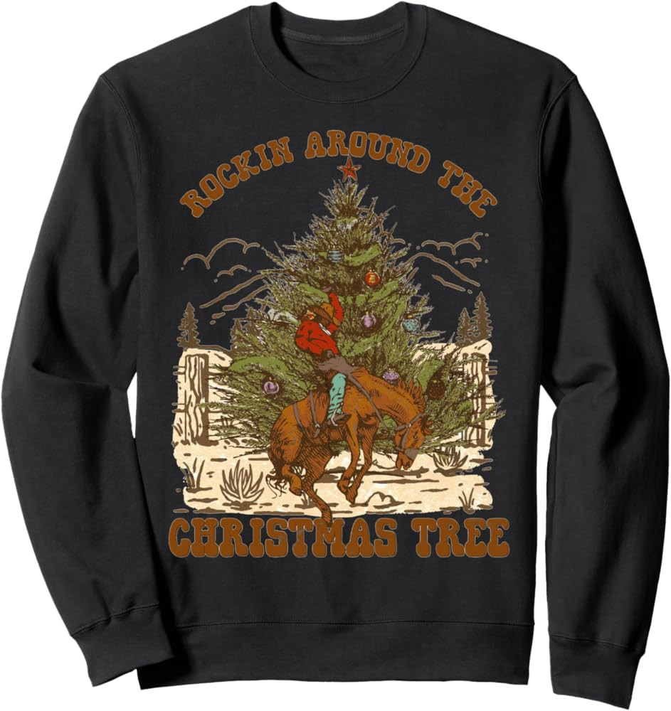 Rockin' Around Christmas Cowboy Tree Santa Ride Horse Pajama Sweatshirt | Amazon (US)