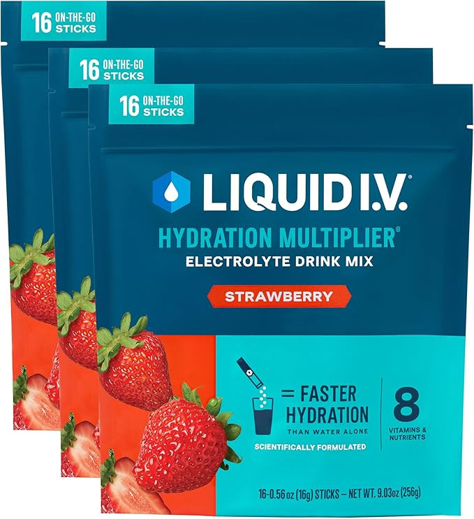 Liquid I.V.® Hydration Multiplier - Strawberry | Electrolyte Powder Drink Mix | 3 Pack (48 Servi... | Amazon (US)