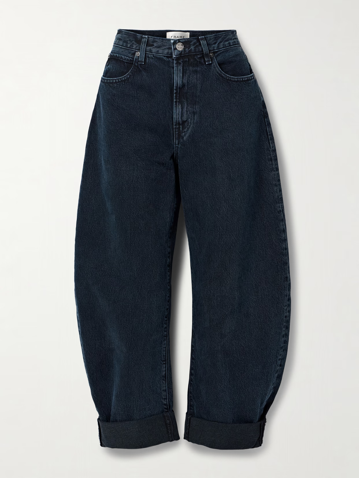 FRAME - The Bubble High-rise Barrel-leg Jeans - Dark denim | NET-A-PORTER (UK & EU)