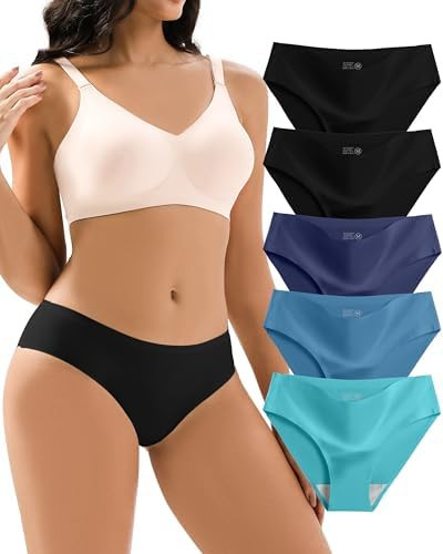 Jaywan Women's Seamless Bikini Cheeky Panties 5 Pack No Show Underwear, Breathable Stretchy Fabri... | Amazon (US)