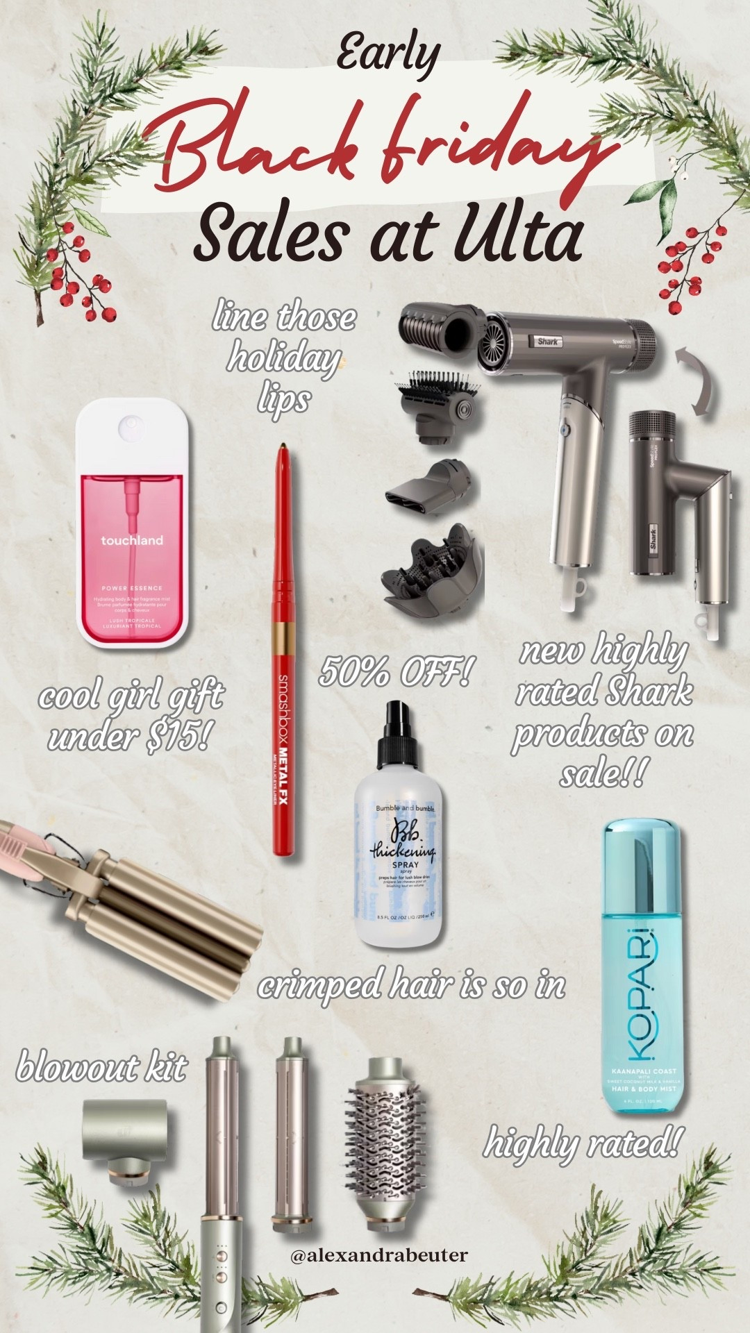 Gift guide for beauty lovers! Gift guide for her. Shark beauty on sale is WILD. I want one haha. Just about any girl would love a Shark hair tool. Bumble and bumble thickening spray is so good! Can’t believe it’s 50% off! Touch land hand sanitizer is the perfect stocking stuffer and under $15 right now! 

#LTKHoliday #LTKGiftGuide #LTKCyberWeek