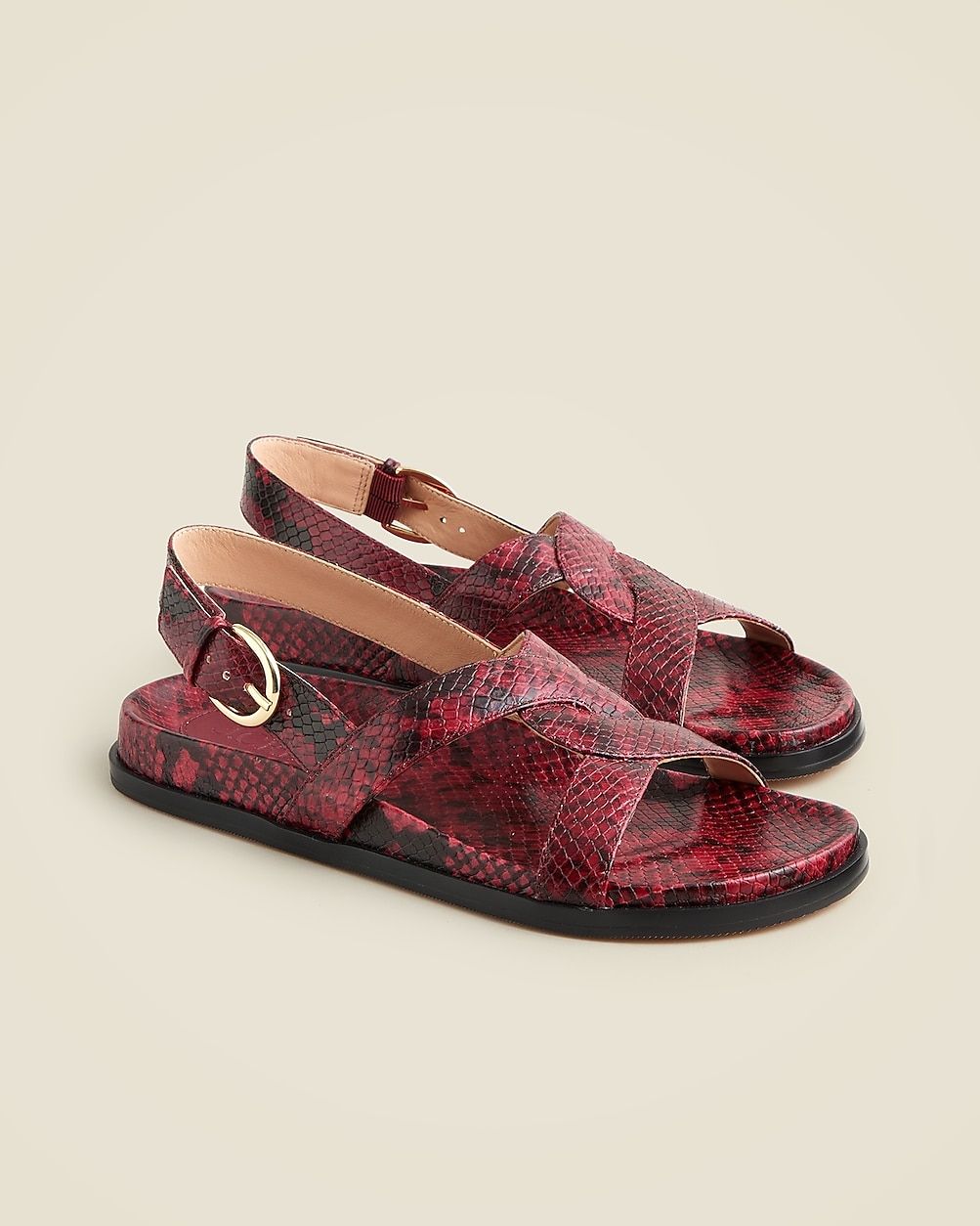 Colbie cross-strap sandals in Italian snake-embossed leather | J. Crew US