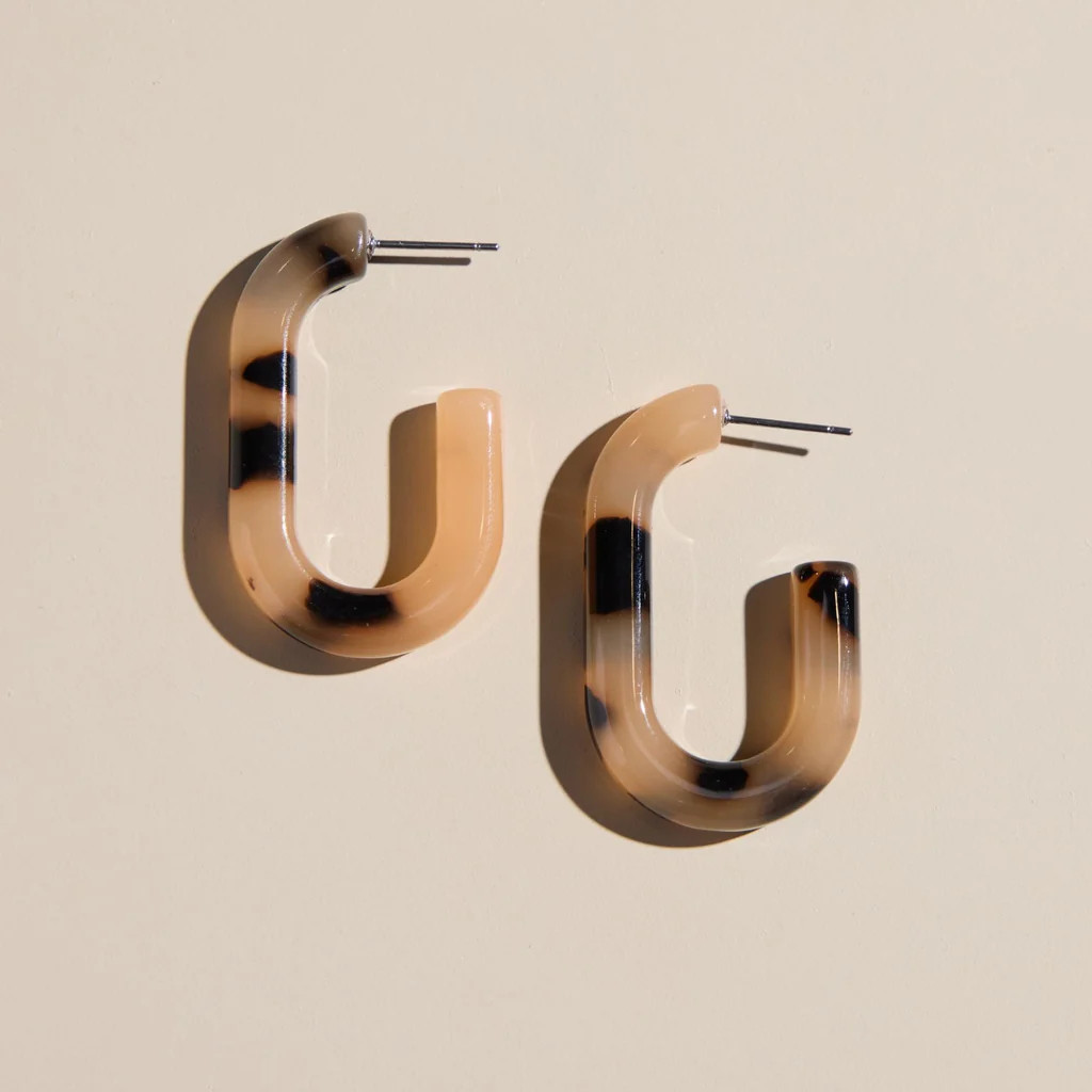 Tortoise Ada Acrylic Hoops | Nickel and Suede