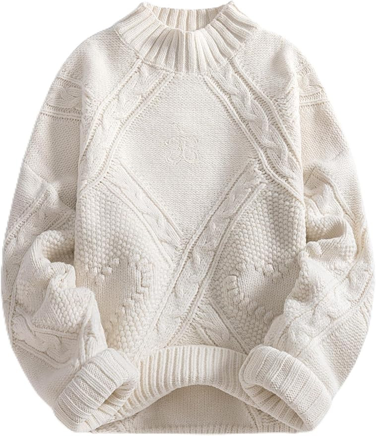 Aelfric Eden Women's Oversized Cable Knit Chunky Sweater Mock Neck Long Sleeve Heart Knit Pullove... | Amazon (US)