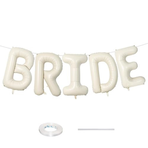 40 Inch Beige BRIDE Balloons Bachelorette for Bridal Shower, Cream White Sand Bride Mylar Foil Banner Letter Sign, Bridal Balloon Banner for Wedding Engagement Bride To Be Party Favors Decorations | Amazon (US)