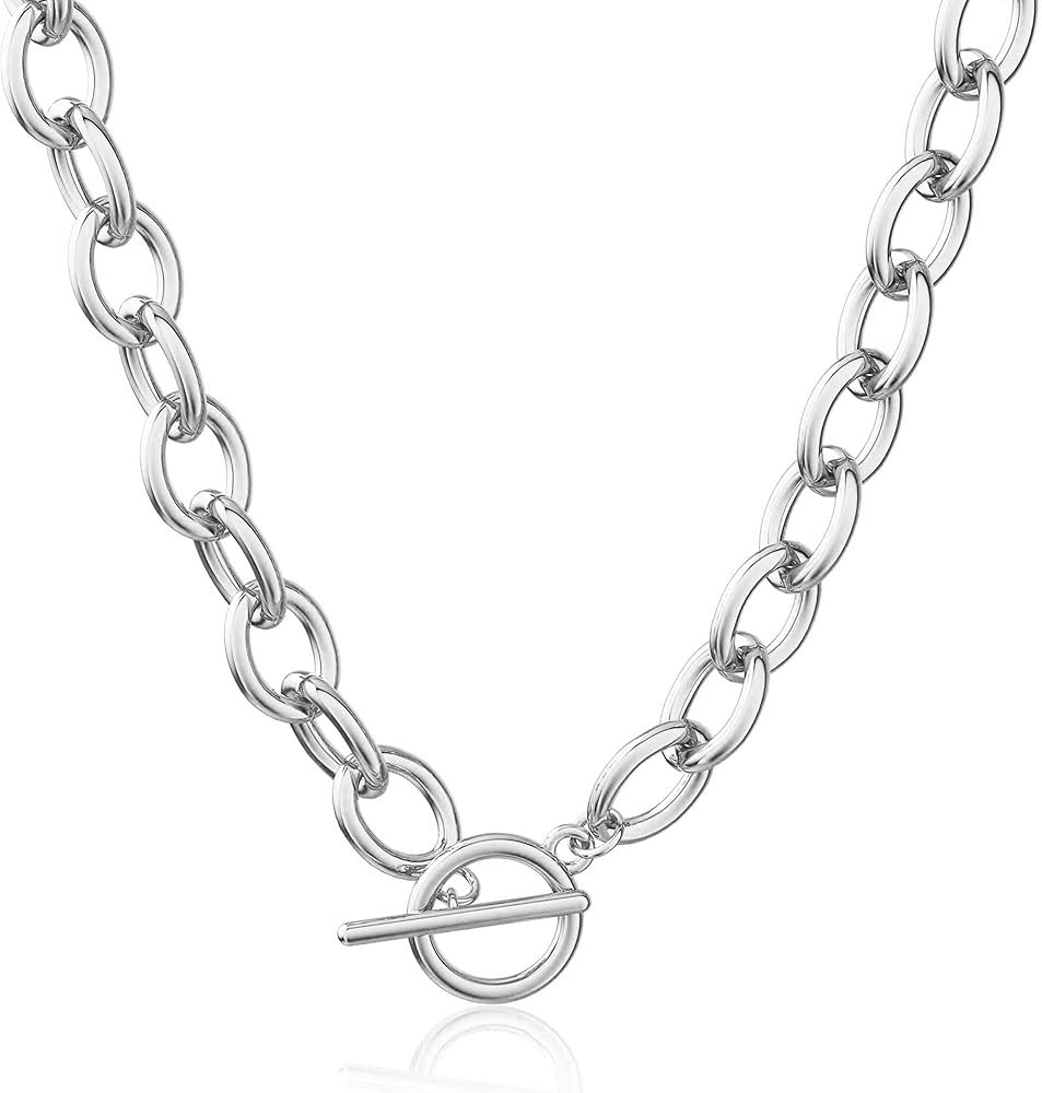 CHESKY Chunky Silver Necklace for Women, Trendy Silver Plated Chain Necklace Layered Paperclip He... | Amazon (US)