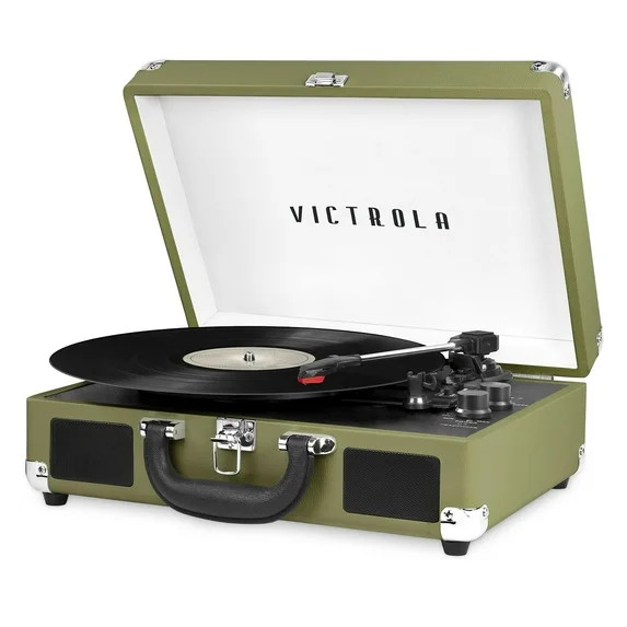 Victrola Bluetooth Portable Suitcase Record Player with 3-Speed Turntable - Olive Green | Walmart (US)